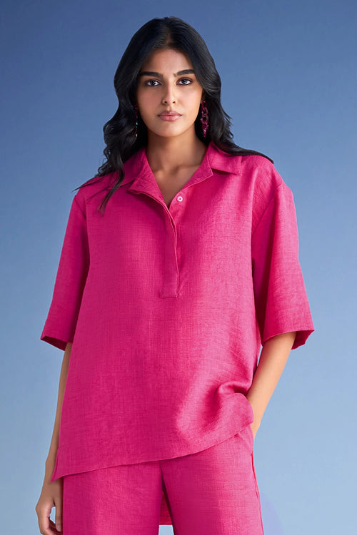Linen-Textured High-Low Top