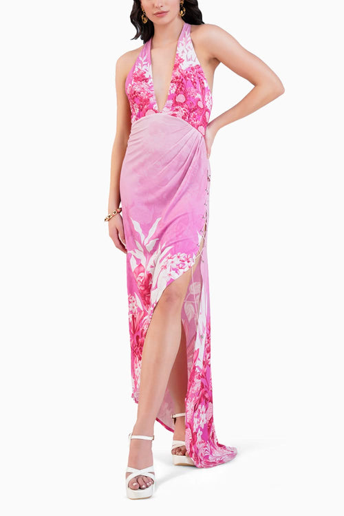 Printed Jersey Dress With Plunging Neckline