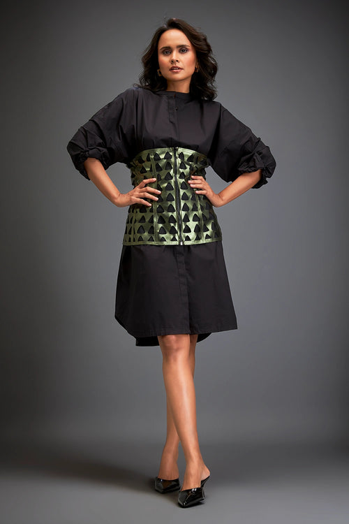Black Structured Gleam Layered Shirt Dress