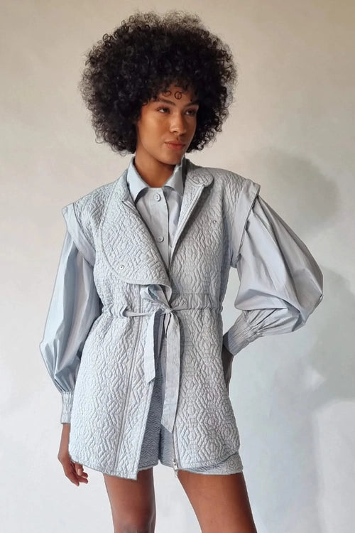 Sky Blue Convertible Quilted Jacket