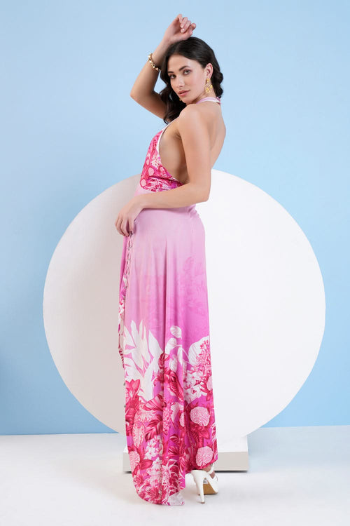 Printed Jersey Dress With Plunging Neckline