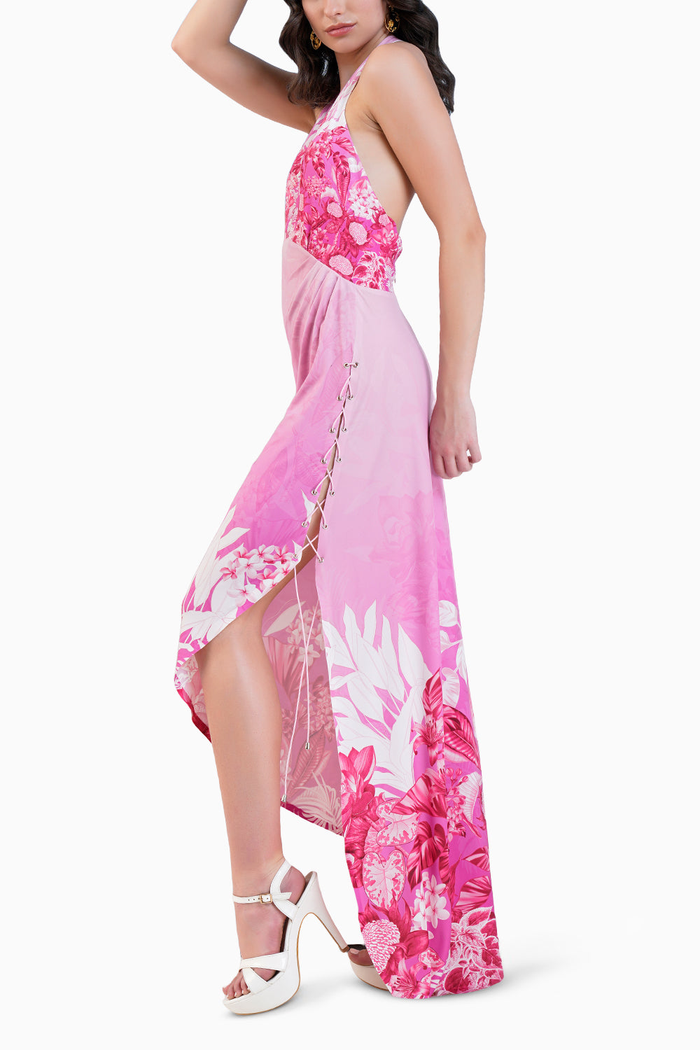 Printed Jersey Dress With Plunging Neckline