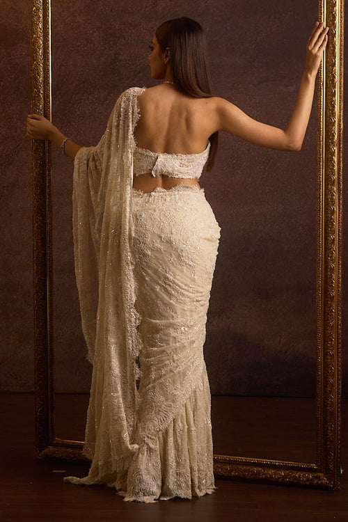 Saanvi Ivory Bustier Blouse With Embellished Lehenga Saree