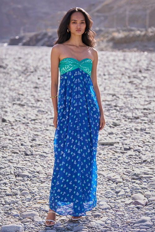 Green Blue Bandhani Draped Dress