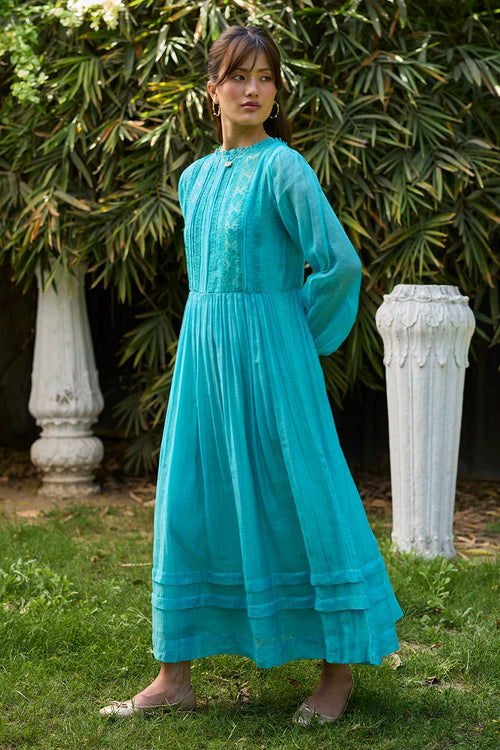 Wander Trail Blue Embroidered Dress