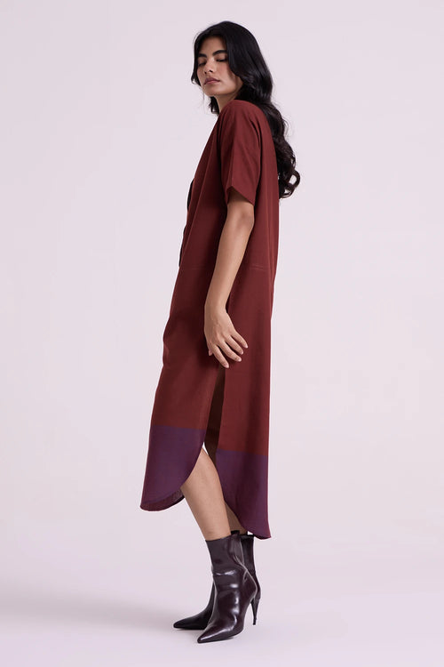 Hane Brown Colourblocked Handwoven Tunic