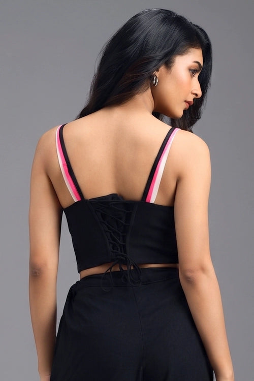 Black Top with Piped Bralette Detail