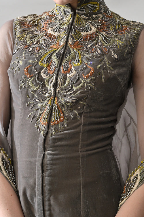 Grey Kaftan Featuring Heirloom Embroidery