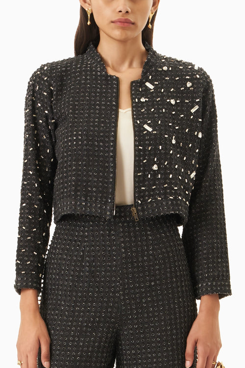 Black Denim Lazercut Crystal  Jacket
