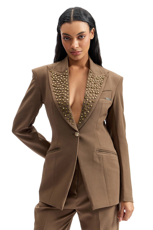 Studded Lapel Power Blazer