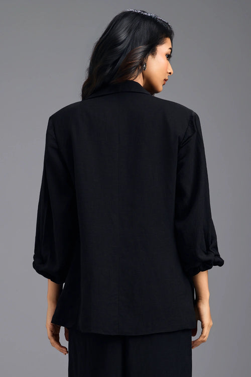 Black Relaxed Blazer with Voluminous Sleeves