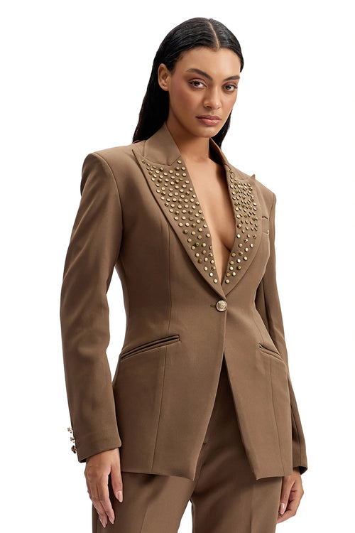Studded Lapel Power Blazer