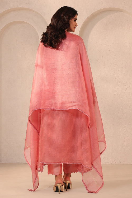 Vaayu Pink Applique Yoke Kurta Set