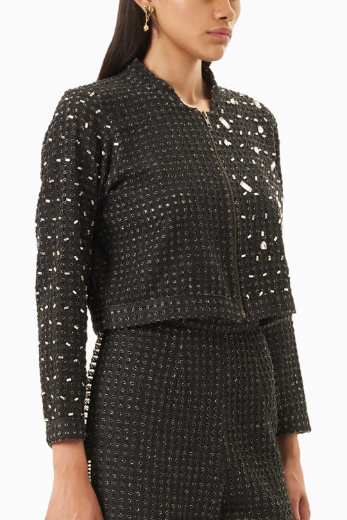 Black Denim Lazercut Crystal  Jacket