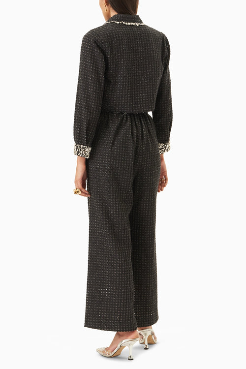 Black Denim Lazercut Crystal Jacket with Pants