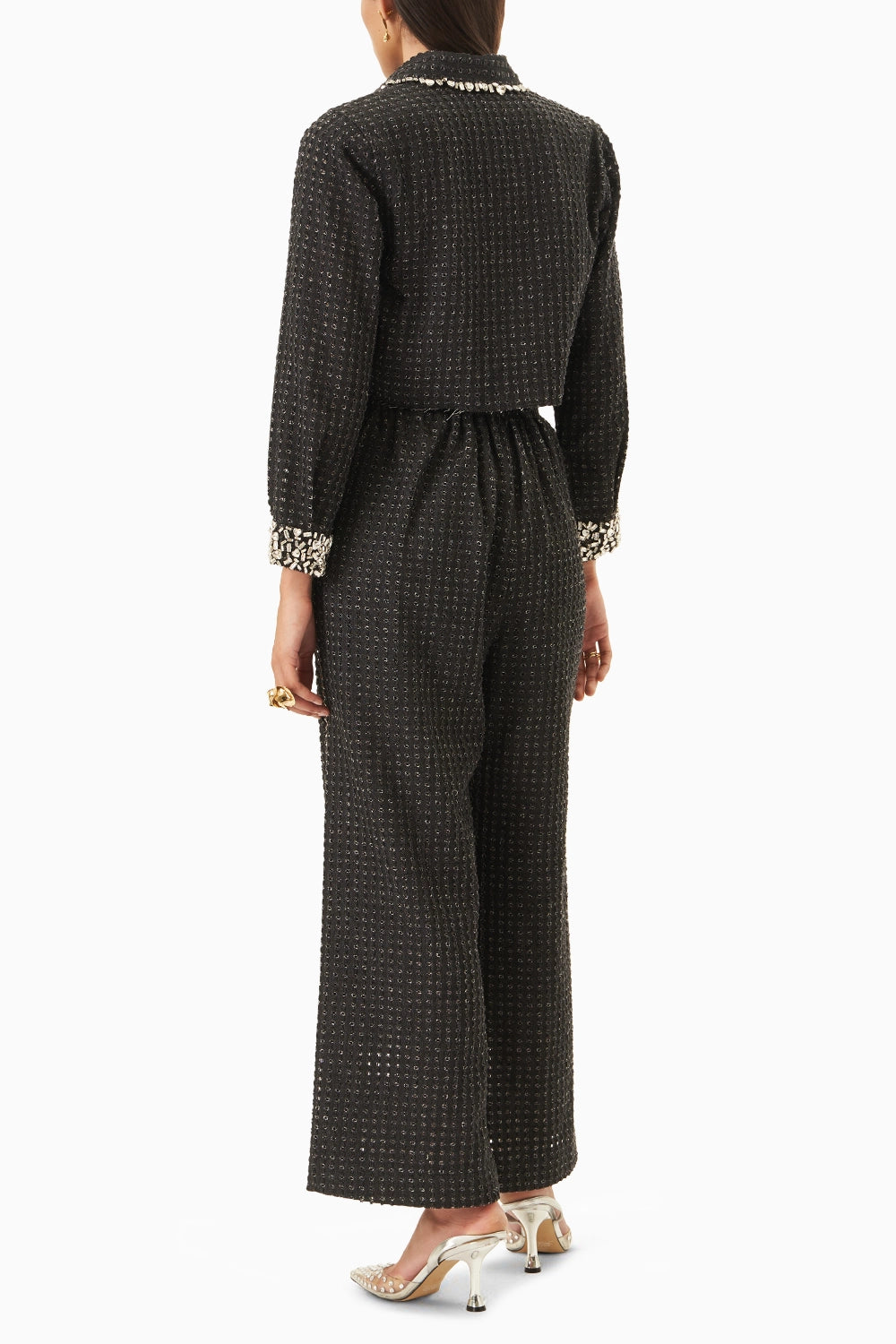 Black Denim Lazercut Crystal Jacket with Pants