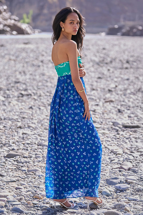 Green Blue Bandhani Draped Dress