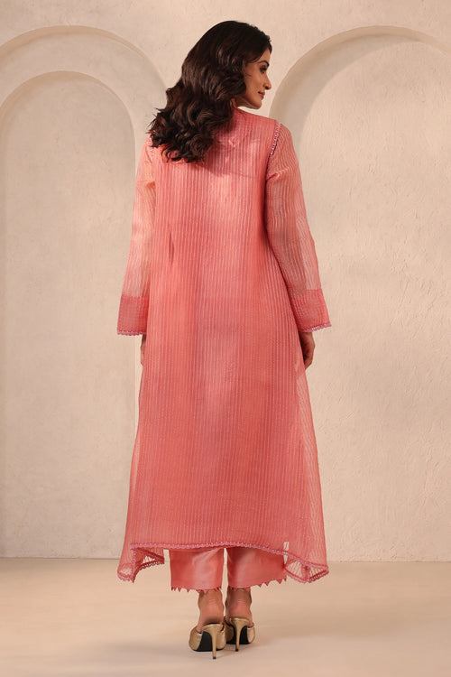 Vaayu Pink Applique Yoke Kurta Set
