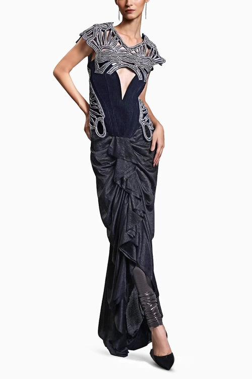 CF Black Slub Leggings Drape Skirt