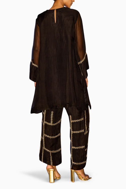 Embroidered A-Line Kurta with Linework Pants