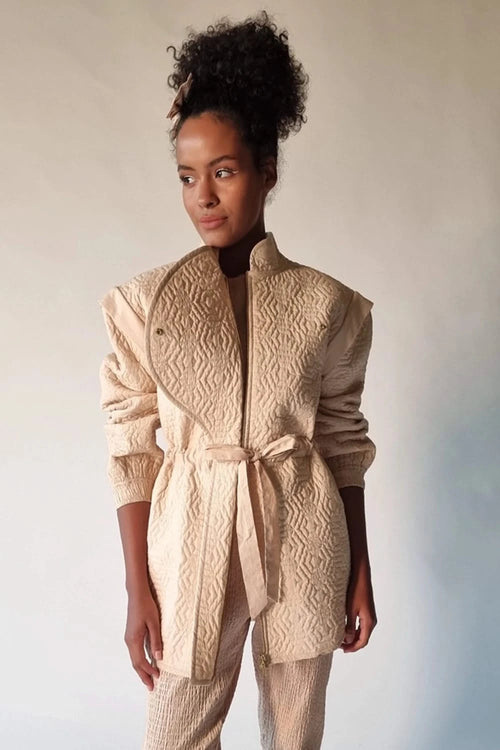 Aged Ivory Convertible Quilted Jacket
