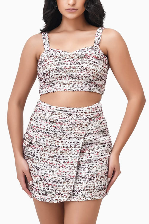 Red Velvet Tweed Top and Skirt Set