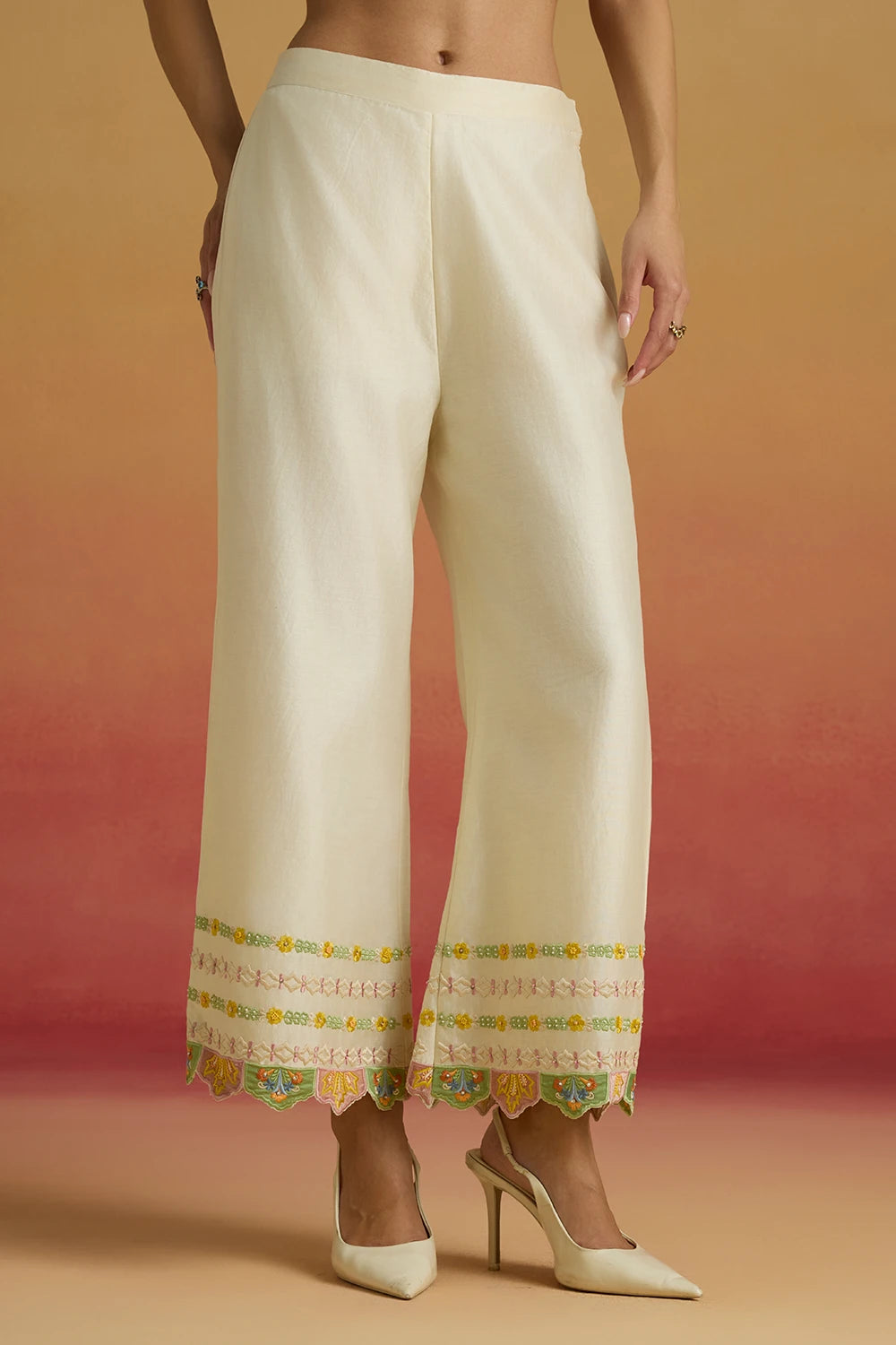 Old Rose Velvet Bustier and Striped Long Amaryllis Jacket with Applique Pants