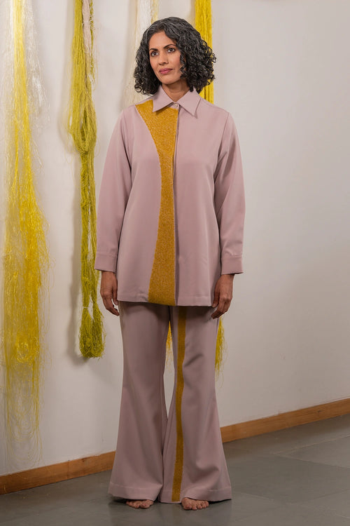 Pink Contrast Shirt And Trousers Set
