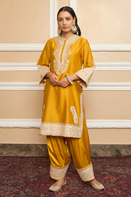 Sabaa Glaze Mustard Straight Kurta with Salwar and Dupatta