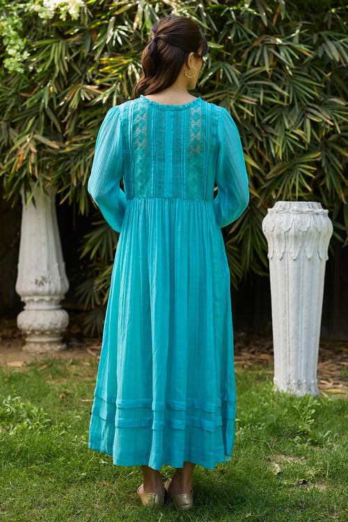 Wander Trail Blue Embroidered Dress