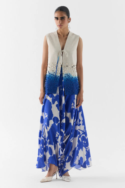 Blue Ink Vest And Knot Skirt Set