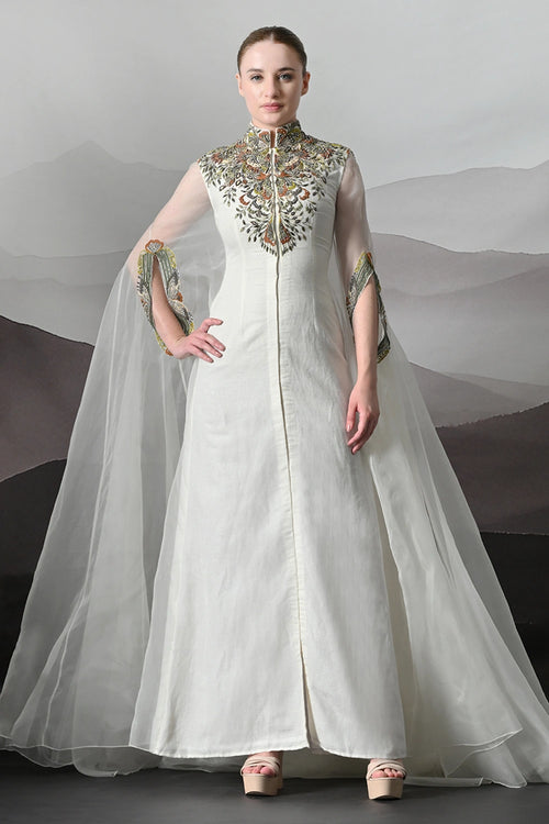 Ivory Kaftan With Hand-Embroidered Detail
