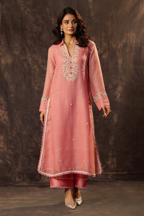 Vaayu Pink Collar Kurta Set