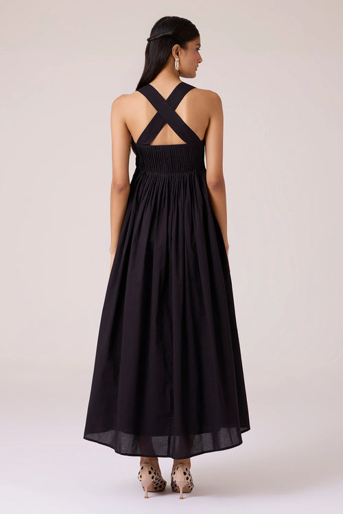 Erato Black Pleated Dress