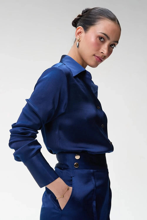 Midnight Blue Silk Shirt with Trouser