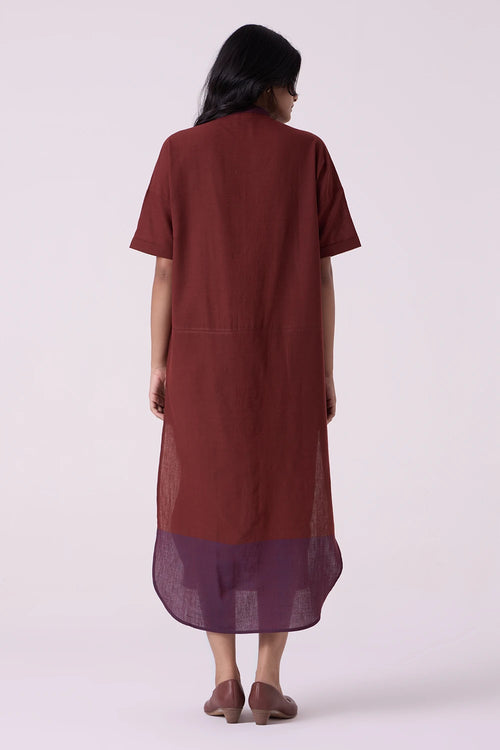Hane Brown Colourblocked Handwoven Tunic