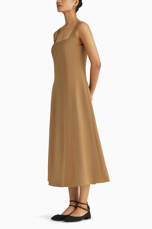 Camel Stretch Suiting Midi Dress