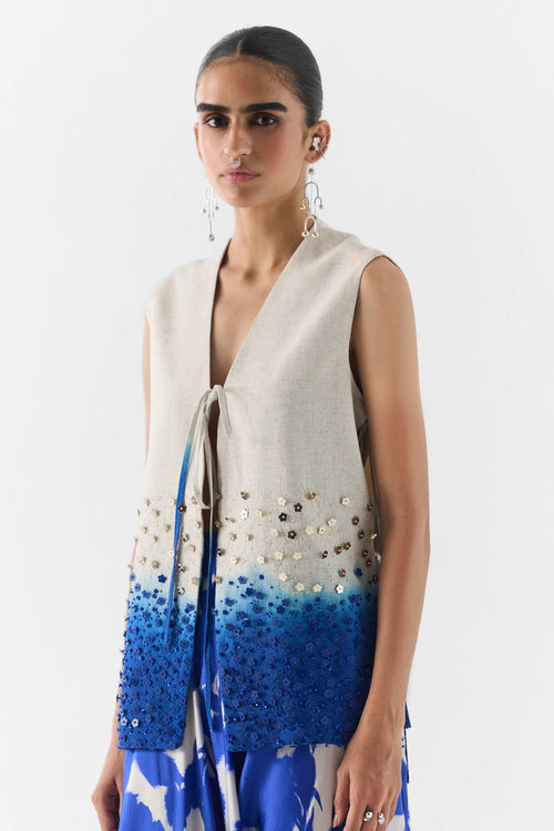 Blue Ink Vest And Knot Skirt Set
