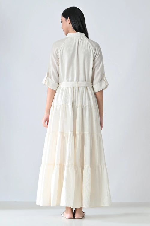 Ivory Floral Garden Embroidered  Long Dress