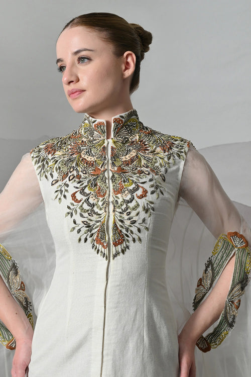 Ivory Kaftan With Hand-Embroidered Detail