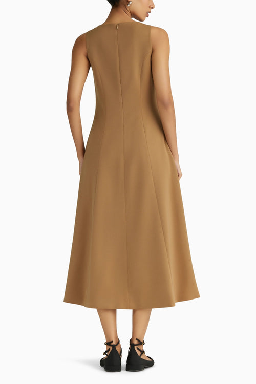 Camel Stretch Suiting Midi Dress