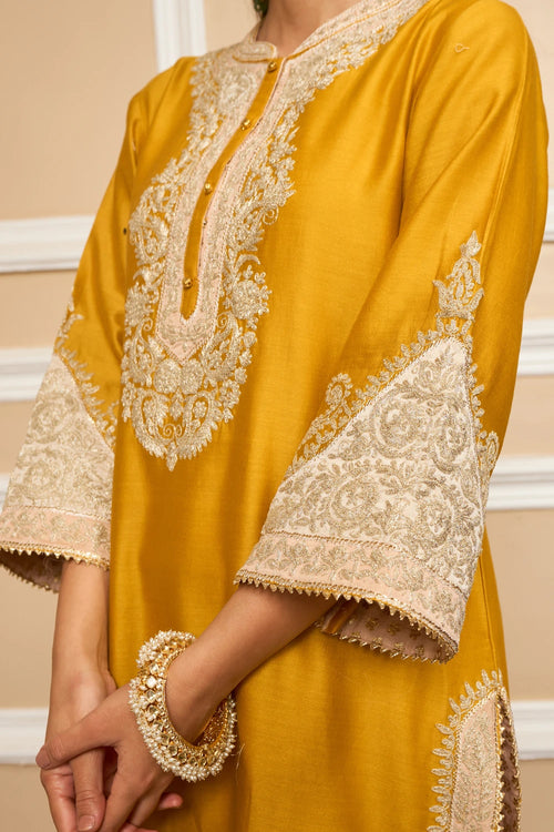 Sabaa Glaze Mustard Straight Kurta with Salwar and Dupatta