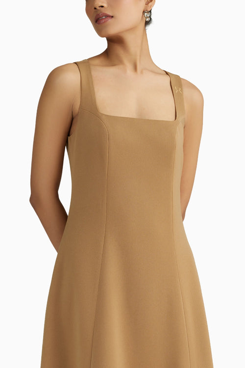 Camel Stretch Suiting Midi Dress