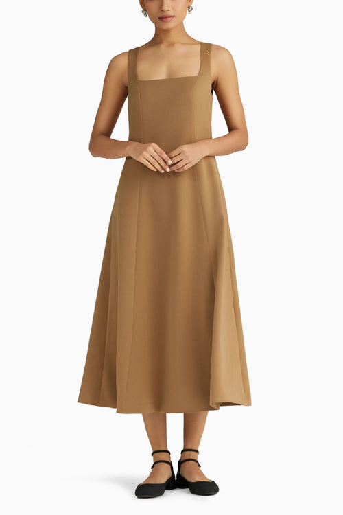 Camel Stretch Suiting Midi Dress
