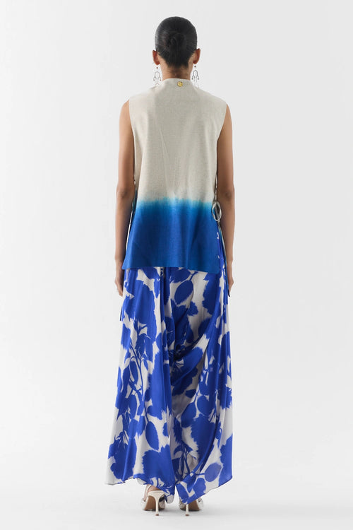 Blue Ink Vest And Knot Skirt Set