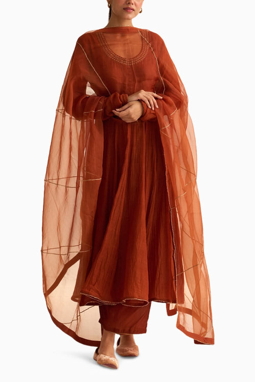 Vara Rust Ghoomar Anarkali Set with Dupatta