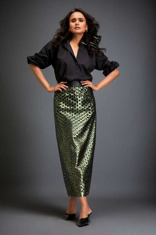 Metallic Green Skirt With Layers