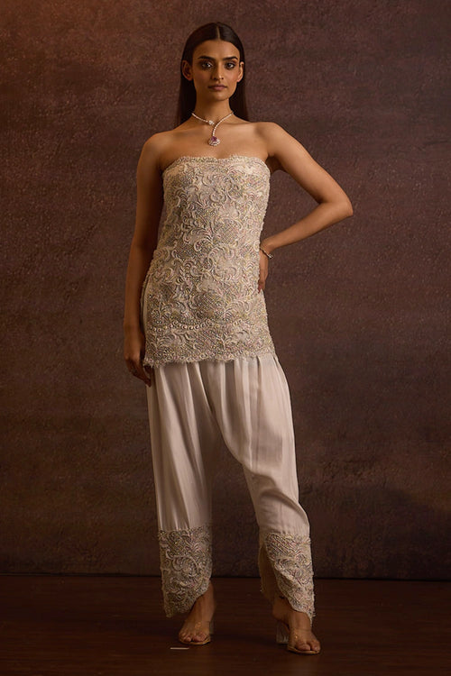 Viha Ivory Off-Shoulder Short Kurta Set