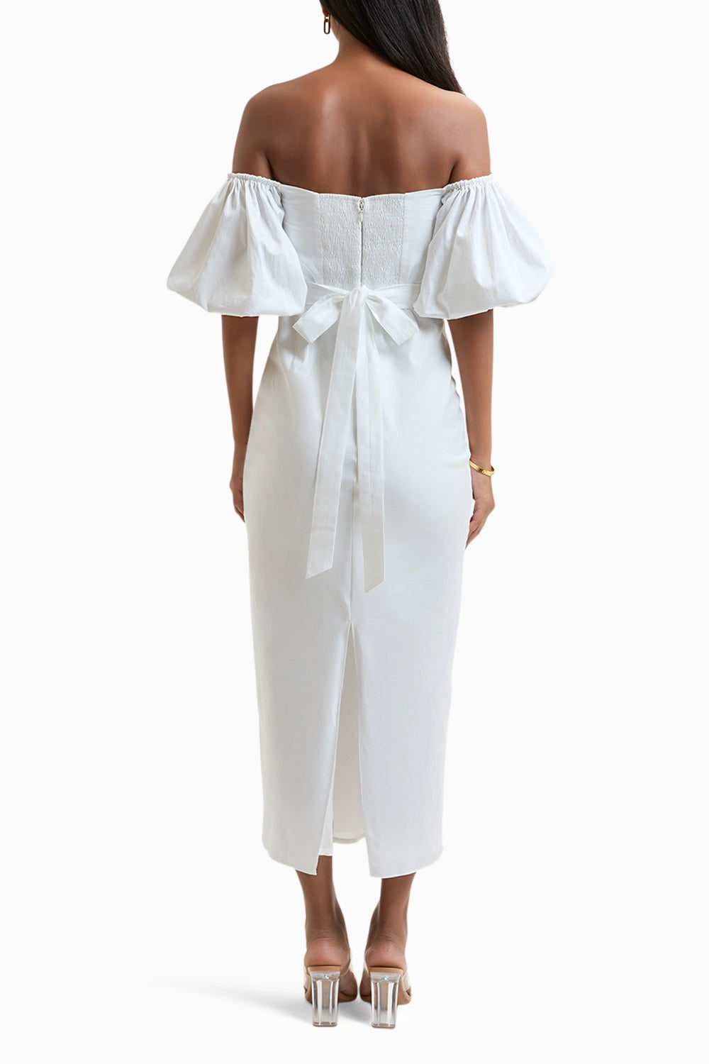 White Julia Off-Shoulder Midi Dress