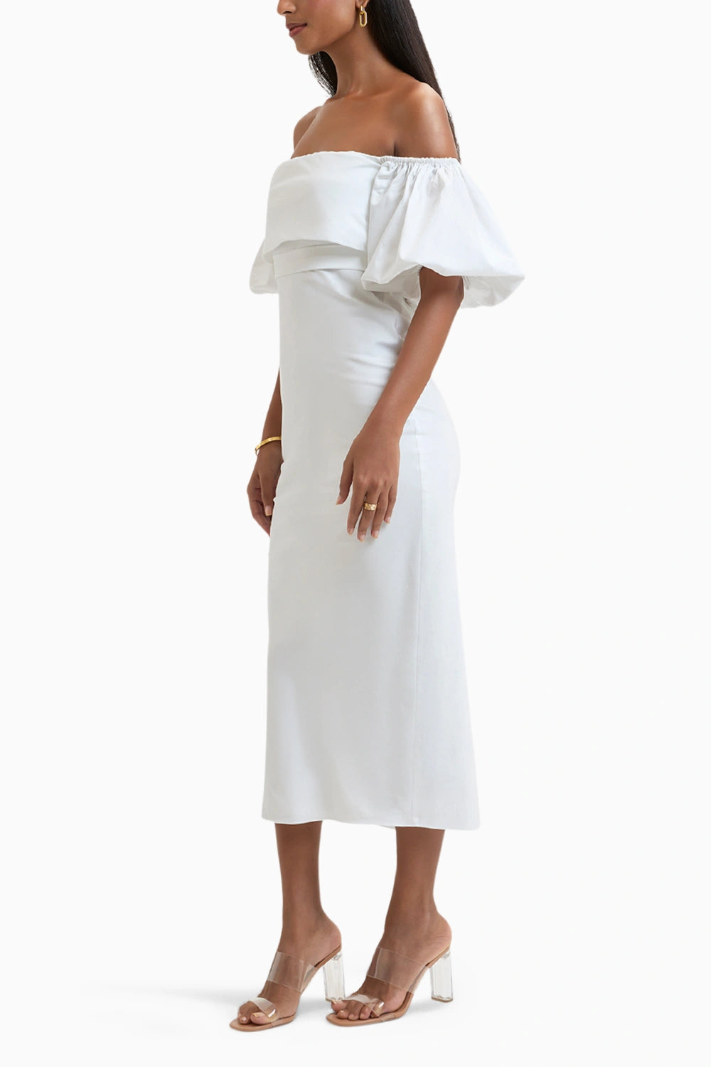 White Julia Off-Shoulder Midi Dress